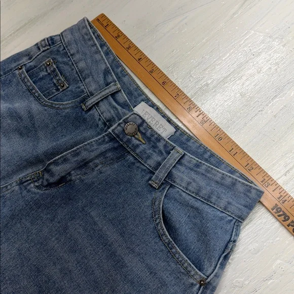 Veveret Frayed Slit Asymmetric Denim Midi Skirt  Sz M - Picture 6 of 12